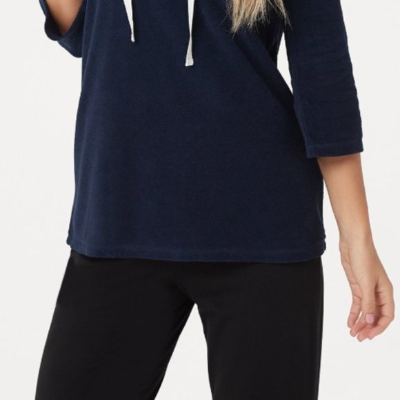 AnyBody Baby Terry Lace Up Hoodie Top Navy Shirt - Picture 3 of 8